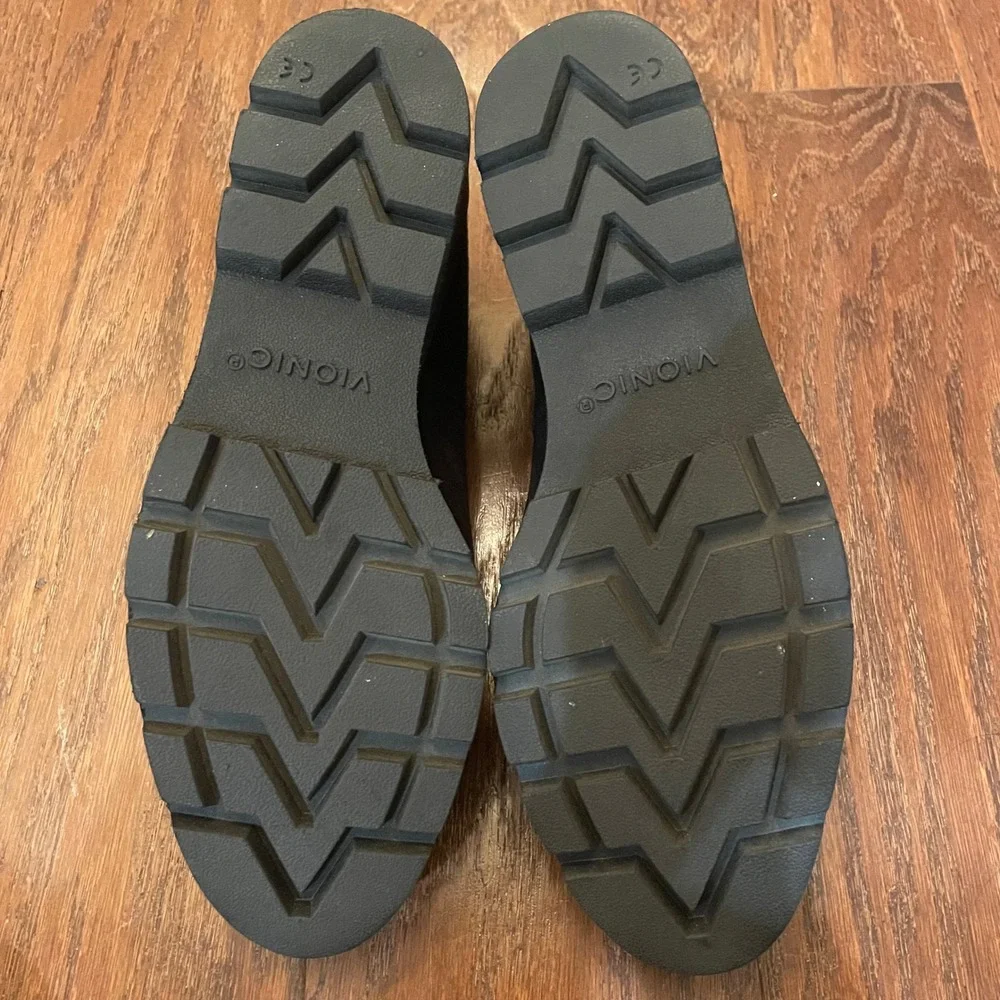 Vionic Willa Wedge Loafers Womens Black Suede Platform Lug Sole Shoes Size 8